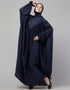 Modern Blue Colored Yoke and Gathered Front and Back Pleated sleeve  abaya Back View